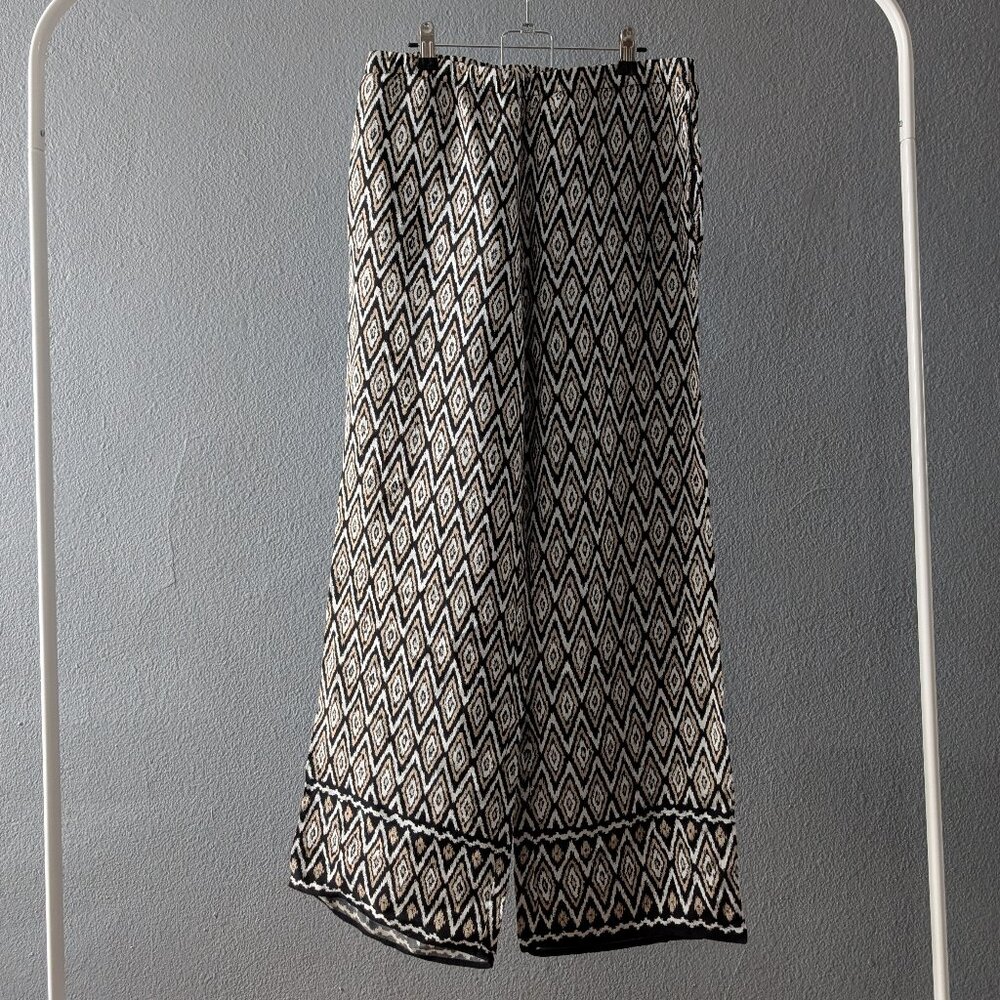 Max Studio Women's Geometric Elastic Waist Wide Leg Pants Sz S